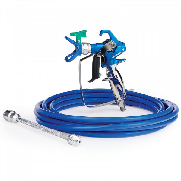 Contractor PC Airless Spray Gun, RAC X LP 517, BlueMax II Airless Hose 3/16 in x 25 ft, 10 in Extension 17Y219